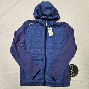 RLX Ralph Lauren Golf Wool Full Zip Hooded Jacket Blue Light Purple Men's Size M
